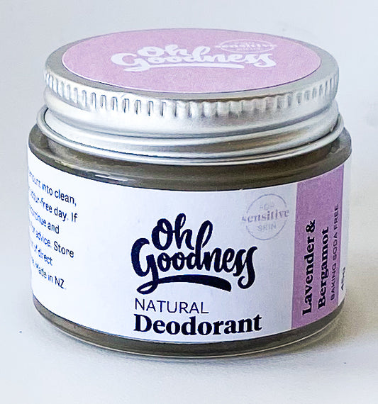 Natural deodorant, Lavender & bergamot, without baking soda in a glass jar