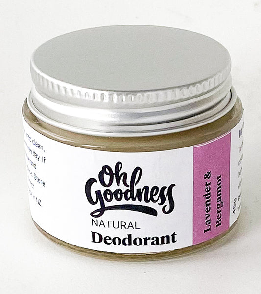Natural deodorant in a glass jar - Lavender & Bergamot fragrance with essential oils. 